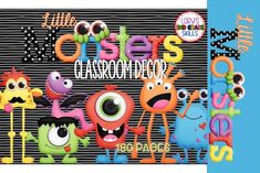 an image of some cartoon characters on a blue and black striped background with the words crazy classroom decor