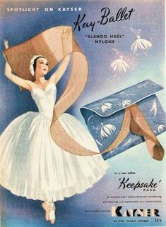 an advertisement for kay ballett shoes with a woman in a white dress holding a large umbrella