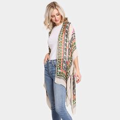 Size : 33" X 39" Material : 100% Viscose Bohemian Beige Scarves For Spring, Bohemian Beige Scarf For Spring, One Size Spring Scarf Wrap, Casual One Size Shawl Poncho, Casual Wrap Poncho One Size, Casual Spring Shawl, One Size Beige Wrap Shawl, Beige Wrap Shawl One Size, Beige Wrap Shawl