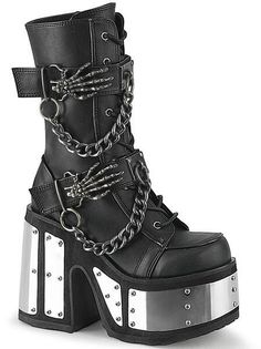 CAMEL-120 Platform Boots Heel Boots With Chains, Metal Skeleton Hand, Sombrero Cowboy, Alternative Shoes, Metal Skeleton, Goth Shoes, Goth Boots, Demonia Shoes, Punk Boots