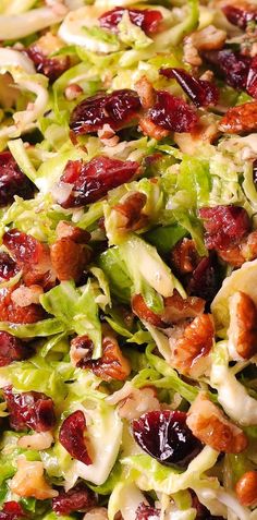 lettuce salad with cranberries and pecans in it, ready to be eaten