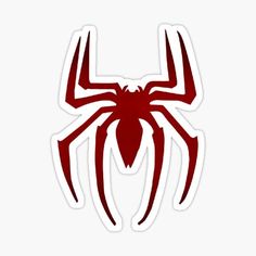 a red spider logo sticker on a white background