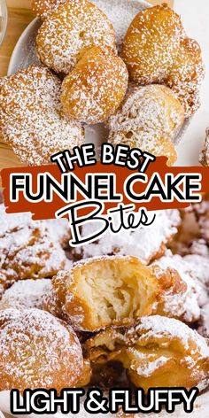 the best funnel cake bites light and fluffy donuts with powdered sugar on top