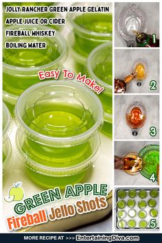 Easy To Make Green Apple Fireball Jello Shots | Food  Drink Jello Shots Christmas, Jolly Rancher Apples, Jolly Rancher Jello, Fireball Jello Shots, Cider Alcohol, Jello Shots Recipe, Christmas Jello Shots, Halloween Jello Shots