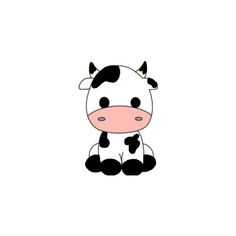 a black and white cow is sitting down