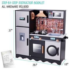 a play kitchen set with instructions for how to make it look like an oven and sink