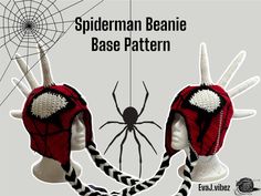 spiderman beanie base pattern for children's knitted hats with ears and tail