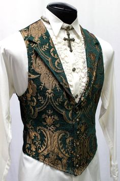 ARISTOCRAT VEST Green/gold Tapestry - Etsy Green Fitted Classic Vest, Elegant Fitted Green Vest, Green Fitted Formal Vest, Fitted Green Formal Vest, Formal Fitted Green Vest, Fitted Green Vest For Fall, Aristocrat Vest, Gold Waistcoat, Steampunk Mode