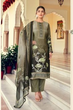 Guftagu - AGOG - India's Fashion Store | Attri Retails Pvt Ltd Chiffon Collection, Silk Bottoms, Salwar Kameez Designs, Gray Silk, Eid Collection, Embroidery Suits