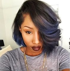 Cut & color☻ Goddess Hairstyles, Favorite Hairstyles, Weave Hairstyles, Blue Hair, Bob Hairstyles, Hair Hacks