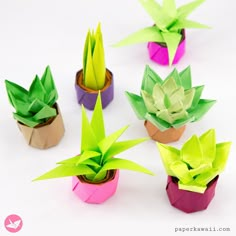 small potted plants made out of origami paper