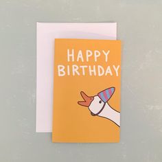 a birthday card with an image of a duck wearing a party hat and the words happy birthday on it