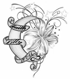 a tattoo design with flowers and stars