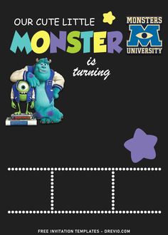 the monsters birthday party poster for this little monster is turning it's head to look like