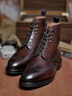 Men's Handmade Brown Color Leather Wing Tip Brogues Ankle High Stylish Casual Dress Boots sold by fashionslovers20 on Storenvy Wingtip Boots, Wedding Boots, Botas Chelsea, Oxford Brogues, Brown Oxfords, High Ankle Boots, Mens Shoes Boots