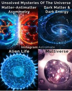 four different types of stars in the sky with text that reads, unsolved mysteriouss of the universe