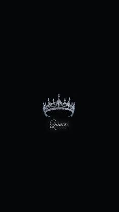 a tiara with the word queen written on it in cursive writing against a black background