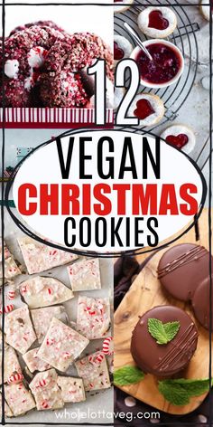 twelve vegan christmas cookies with text overlay