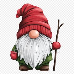 a cartoon gnome with a red hat and green jacket holding a stick, hd png