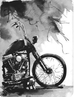 a black and white drawing of a motorcycle