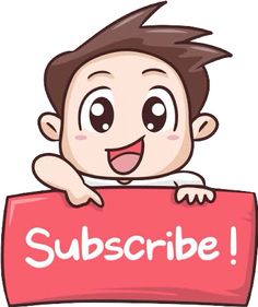 a cartoon boy holding a sign that says subscribe with the word subscrub below it