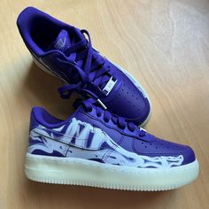 This Is For A Brand New, Never Worn Pair Of Nike Air Force 1 Shoes In The Purple Skeleton Style. They Are A Mens Size 4, Which Is Also A Womens Size 5.5. They Include The Original Box, Minus The Removed Lid. Style: Cu8067-500 Size: Mens 4/Womens 5.5 Skeleton Shoes, Purple Skeleton, Nike Track And Field, Air Force 1 Shoes, Nike Air Max 2090, Air Max 2090, Nike High Tops, Nike Zoom Pegasus, Nike Force