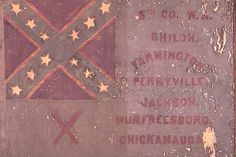 an old flag with some writing on it that says, 5 bowl, shiloh, farmington, pennsylvania, jackson, and murflesburg