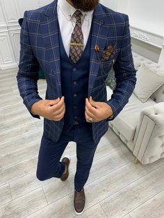 Olympia Navy Blue Slim Fit Peak Lapel Plaid Suit – brabion Indigo Blue Suit, Mens Suits Pattern, Italian Style Suit, Men Suits Blue, Sky Blue Suit, Blue Slim Fit Suit, Slim Fit Suit Men, Pants Gift, Navy Blue Suit