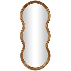 an oval mirror with gold trimmings on the sides and a wooden frame around it