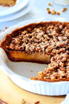 a close up of a pie in a pan on a table