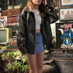 Black Leather Jacket, Casual Style Outfits, Looks Vintage, Outfits Casuales