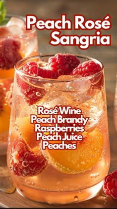 the cover of peach rose sangria with raspberries and lemons in it