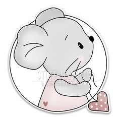 a sticker with an elephant holding a heart in it's trunk and wearing a pink dress