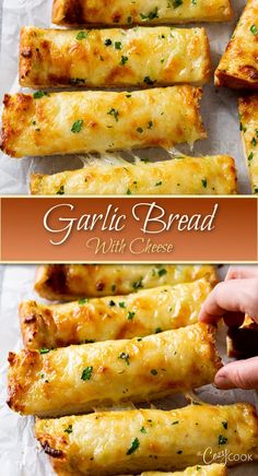 Garlic bread with cheese cut into strips French Bread Side Ideas, Garlic Cheese Buns Recipe, Easy Sides For Dinner Simple Recipes, Cheesy Bread Sticks Recipe, Garlic Bread For A Large Crowd, Garlic Bread With Cheese Recipes, Crescent Roll Garlic Cheese Bread, Easy Cheesy Garlic Bread Recipe, Simple Good Food Recipes