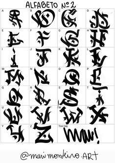 some type of calligraphy written in different styles and font types, including the letters