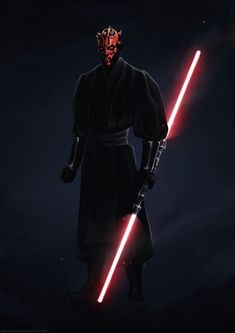 darth vader standing in the dark with two lights on his head and arms