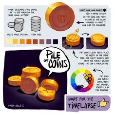 some type of cartoon showing how to use different types of buttons and colors for coins