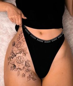 Sleeve Tattoos Floral, Tattoos Floral, Thigh Tat, Hip Thigh Tattoos, Floral Tattoos, Hip Tattoos Women, Leg Tattoos Women