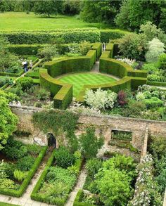 an aerial view of a formal garden