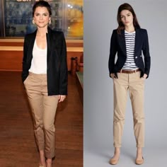 Tan Chinos Outfit Women, Navy And Tan Outfit, Black Slacks Outfit Business, Navy Blue And Beige Outfit, Navy And Beige Outfit, Outfit With Beige Pants, Outfit Pantalon Beige, Khaki Pants Outfit, Tan Accessories