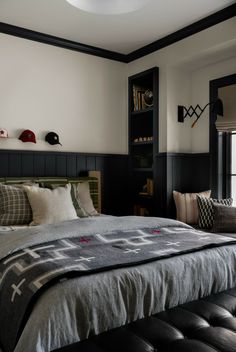 Shiplap Trim, Black Shiplap, Mcgee Home, Crown Moldings, Teen Boy Room, Boy Bedroom Design, Teen Boy Bedroom