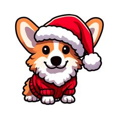 a cartoon corgi wearing a santa hat and sweater