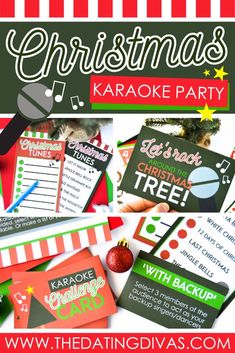 christmas karaoke party with free printables on the front and back side, including