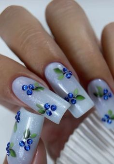 Blueberry Manicure, Blue Coquette Nails, Coquette Nail Designs, Nail Heart, Coquette Nail, Small Neck Tattoos, Nail Vibes, Cow Nails