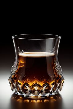 a glass bowl filled with liquid sitting on top of a white countertop next to a black background