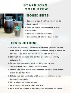 starbucks coffee menu with instructions on how to make it and what to put in the cup