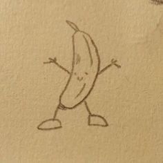 a drawing of a banana standing on one foot