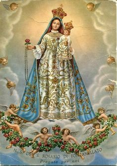 an image of the immaculate virgin mary with angels around her and flowers all around her