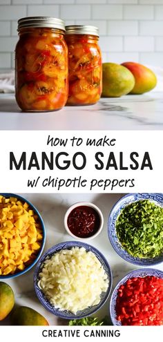 how to make mango salsa w / chipotic peppers in mason jars and bowls