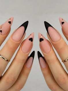 Multicolor  Collar    Color Nails Embellished   Beauty Tools Black Manicure Ideas, Trendy Black Nail Designs, Black Nails Trendy, Nagel Tips, Pointed Nails, Nail Type, Pink Nail, Nail Charms, Nail Arts